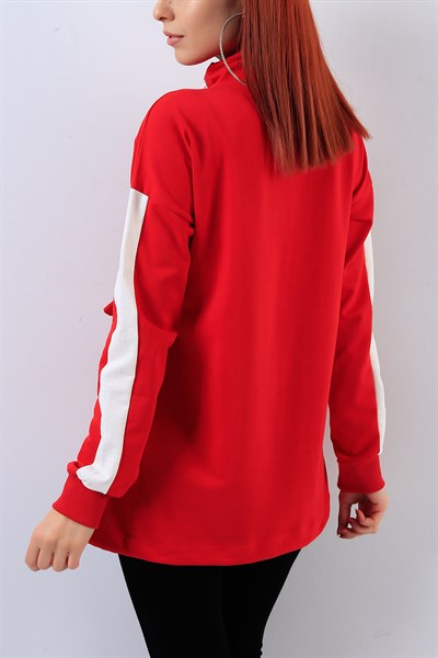 Fermuarlı Kırmızı Bayan Sweat 18847B