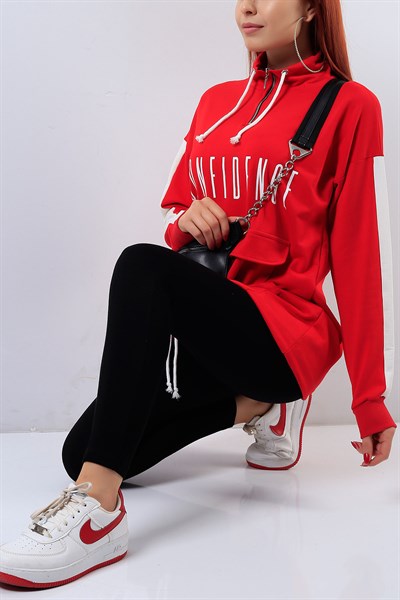 Fermuarlı Kırmızı Bayan Sweat 18847B