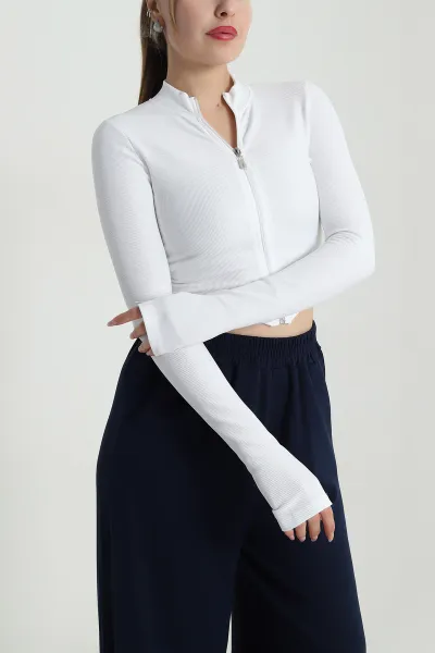 Fermuarlı Likralı Ottoman Kumaş Crop 489921