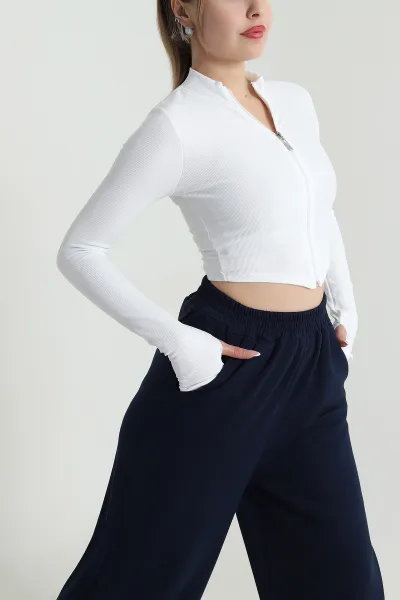 Fermuarlı Likralı Ottoman Kumaş Crop 489921