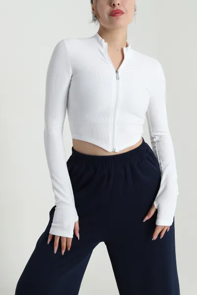Fermuarlı Likralı Ottoman Kumaş Crop 489921