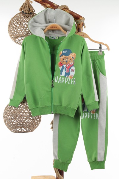 fistik-yesili-4-8-yas-happier-ayi-baskili-fermuarli-erkek-cocuk-takim-137487