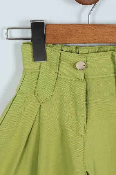 Fıstık Yeşili (4-9 Yaş) Üçgen Köprülü Kız Çocuk Pantolon 246181