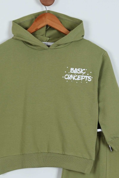 Fıstık Yeşili (6-10 Yaş) Basic Baskılı Kapüşonlu Erkek Çocuk Takım 223408