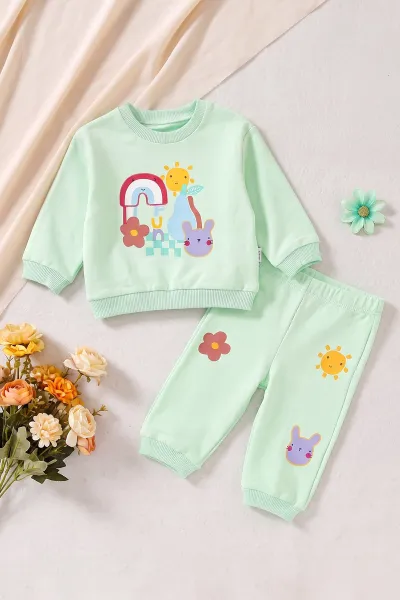 Fıstık Yeşili (6-18 Ay) Güneş Basklı Kız Bebek 2'li Takım 479153