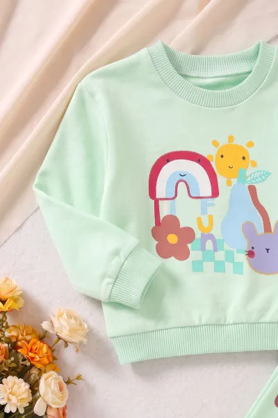 Fıstık Yeşili (6-18 Ay) Güneş Basklı Kız Bebek 2'li Takım 479153