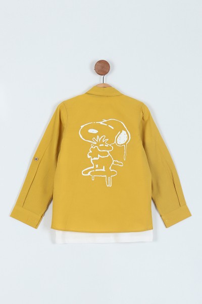 Fıstık Yeşili (6-9 Yaş) Snoppy Baskılı Cepli Gömlek Tişört 2Lİ Erkek Çocuk Takım 217718