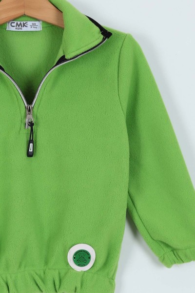Fıstık Yeşili (8-12 Yaş) Bel Lastikli Yarım Fermuarlı Kız Çocuk Sweat 224457