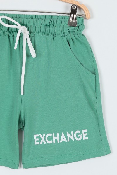 Fıstık Yeşili (9-12 Yaş) Exchange Baskılı Erkek Çocuk Şort 185807
