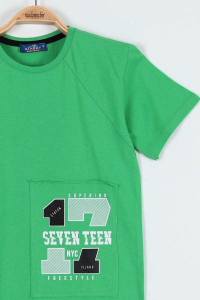 Fıstık Yeşili (9-12 Yaş) Seven Teen Baskılı parçalı Erkek Çocuk Tişört 185259