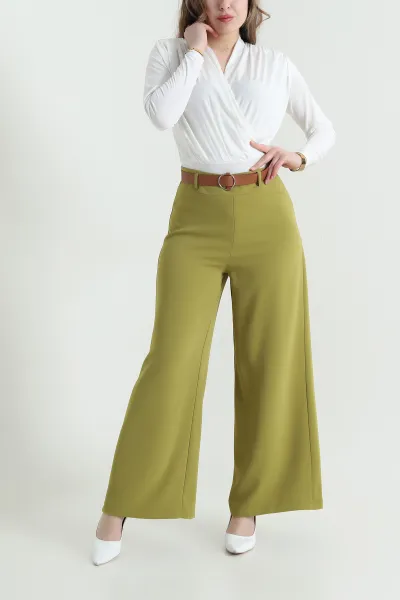 Fıstık Yeşili Fermuarlı Tencel Crep Kadın Pantolon 440760