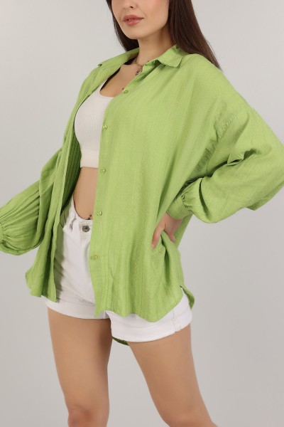 Fıstık Yeşili Keten Dokuma Tasarım Gömlek Tunik 156463