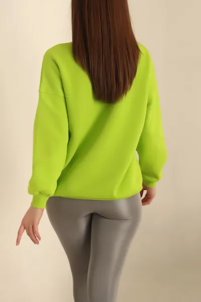 Fıstık Yeşili Nakışlı Şardonlu Bayan Sweat 237627