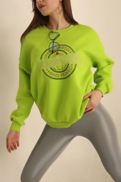 Fıstık Yeşili Nakışlı Şardonlu Bayan Sweat 237627