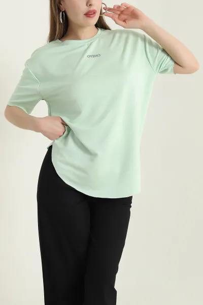 Fıstık Yeşili Oval Kesim Modal Kadın Tişört 433252