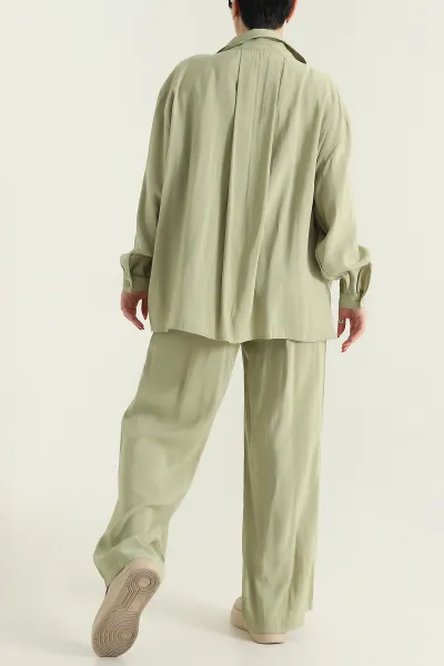 Fıstık Yeşili Pantolon Gömlek Modal Kadın İkili Takım 433951