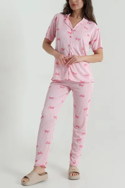 Fitilli Düğmeli Kadın Pijama Takımı 458840