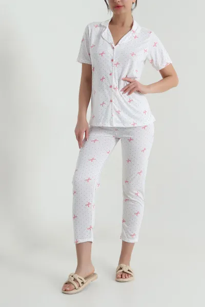 Fitilli Düğmeli Kadın Pijama Takımı 458845
