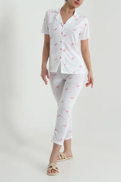 Fitilli Düğmeli Kadın Pijama Takımı 458845