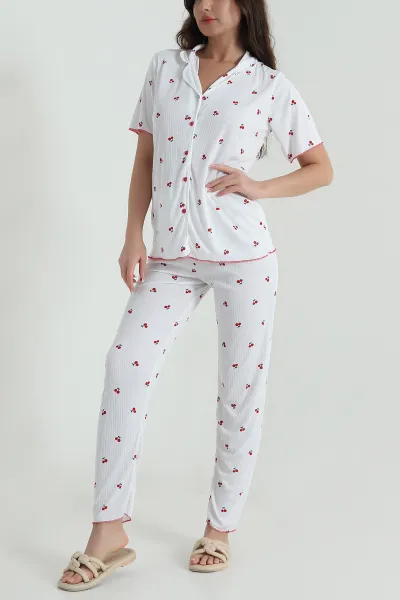 Fitilli Düğmeli Kadın Pijama Takımı 458846