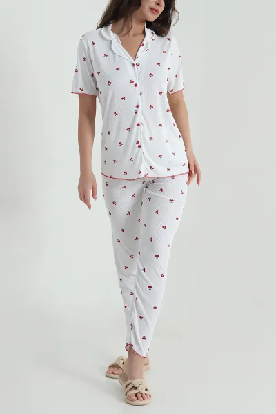 Fitilli Düğmeli Kadın Pijama Takımı 458846
