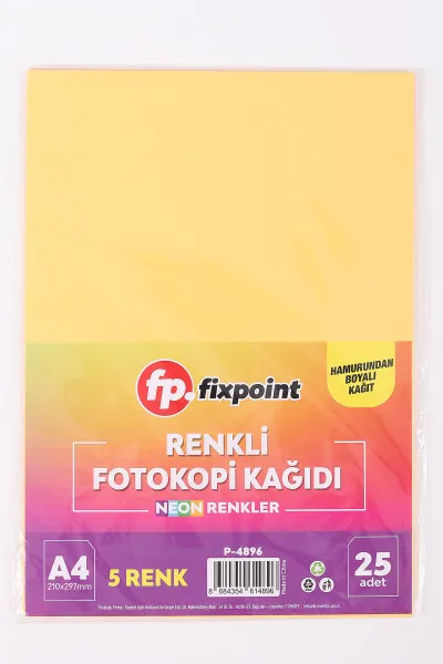 Fixpoint Renkli Fotokopi Kağıdı A4 5 Renk 25'li Neon Renkler 446106