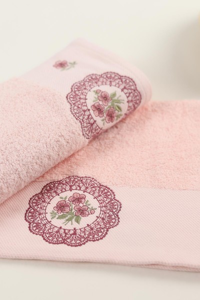 Flora Pembe 2'li (30x50) (50x90) Nakışlı Havlu Takımı 203316