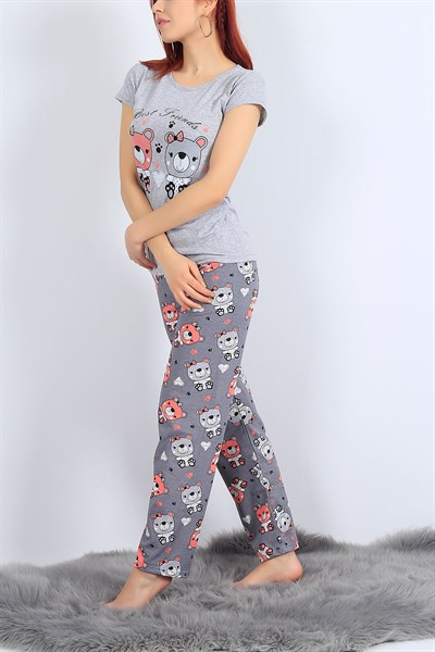 Friends Baskılı Gri Beyaz Pijama Takımı 25978B