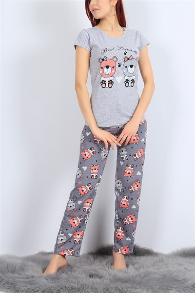 Friends Baskılı Gri Beyaz Pijama Takımı 25978B
