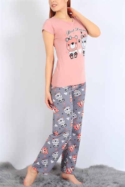 Friends Baskılı Gri Pudra Pijama Takımı 25500B