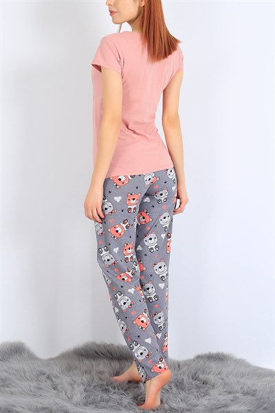Friends Baskılı Gri Pudra Pijama Takımı 25500B