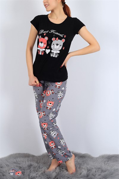 Friends Baskılı Siyah Bayan Pijama Takımı 25979B