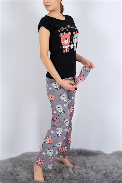 Friends Baskılı Siyah Bayan Pijama Takımı 25979B