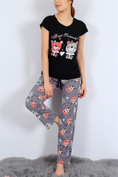 Friends Baskılı Siyah Bayan Pijama Takımı 25979B
