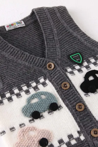 Füme (0-5 Yaş) Araba Motifli Triko Erkek Çocuk&Bebek Yelek 474868