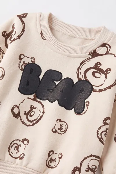 Füme (1-3 Yaş) Bear Baskılı 3 İp Şardonlu Erkek Bebek&Çocuk Kışlık Takım 496575