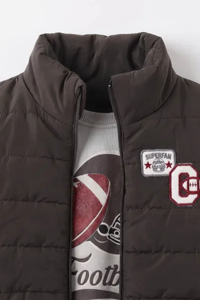 Füme (1-4 Yaş)Football Baskılı Sweatli Şişme Yelekli 2 İp  Erkek  Çocuk&Bebek 3'lü Takım 490199