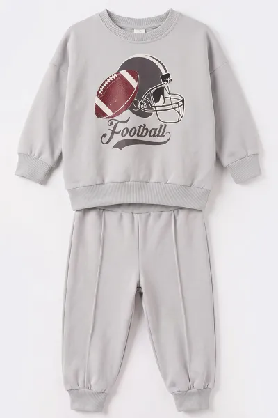 Füme (1-4 Yaş)Football Baskılı Sweatli Şişme Yelekli 2 İp  Erkek  Çocuk&Bebek 3'lü Takım 490199