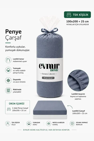 Füme 100x200+25 Cm  Evnur Home Penye Tek Kişilik Fitted (Lastikli) Çarşaf 467380