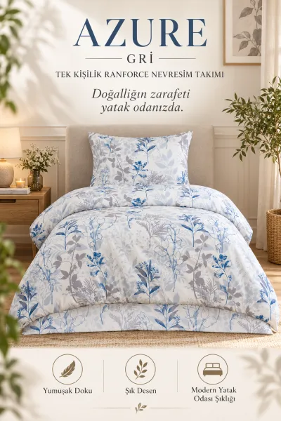 Füme 160x220 Cm Bella Home Tek Kişilik Lastikli Çarşaf Nevresim Takımı 491128