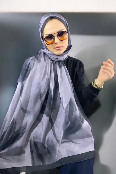 Füme 180X70 cm Dijital Baskı Watercolor Desenli Pamuk Şal 335055