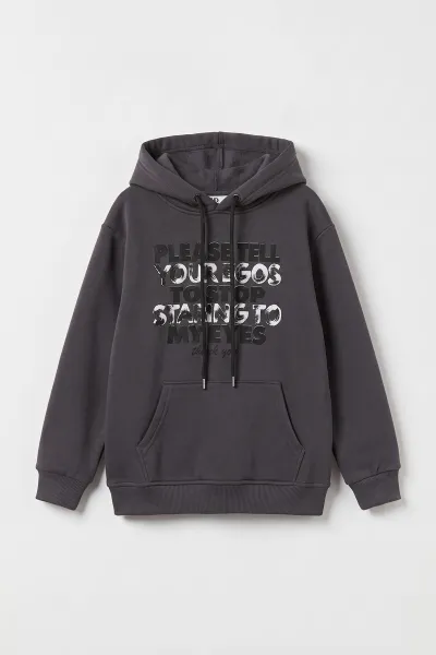 Füme (4-12 Yaş) Baskılı Kapüşonlu ve Kanguru Cepli  3 İp Şardonlu Erkek Çocuk Sweatshirt 496864