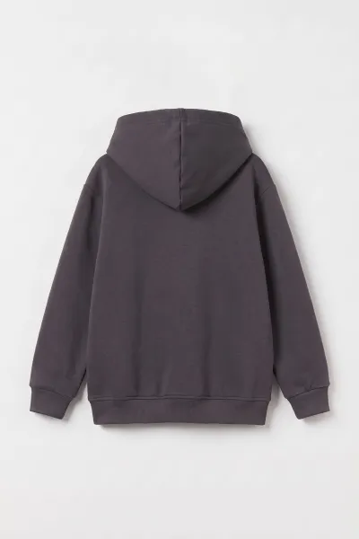 Füme (4-12 Yaş) Baskılı Kapüşonlu ve Kanguru Cepli  3 İp Şardonlu Erkek Çocuk Sweatshirt 496864