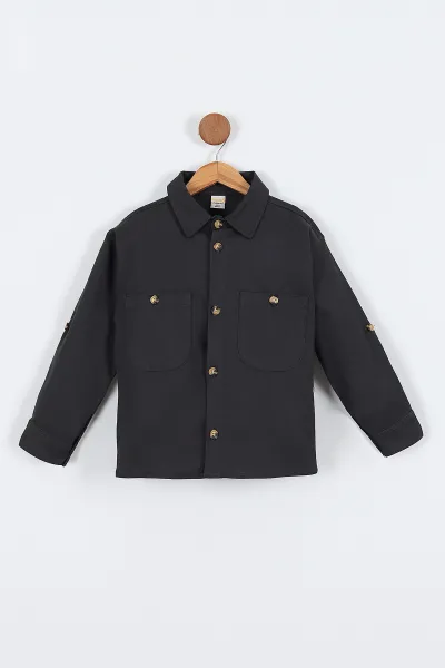 Füme (5-14 Yaş) Çift Cepli Oversize Kalıp Erkek Çocuk Gabardin Gömlek 323439