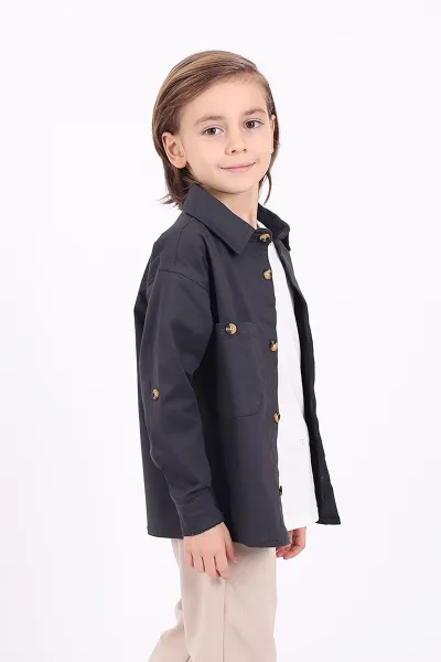 Füme (5-14 Yaş) Çift Cepli Oversize Kalıp Erkek Çocuk Gabardin Gömlek 323439