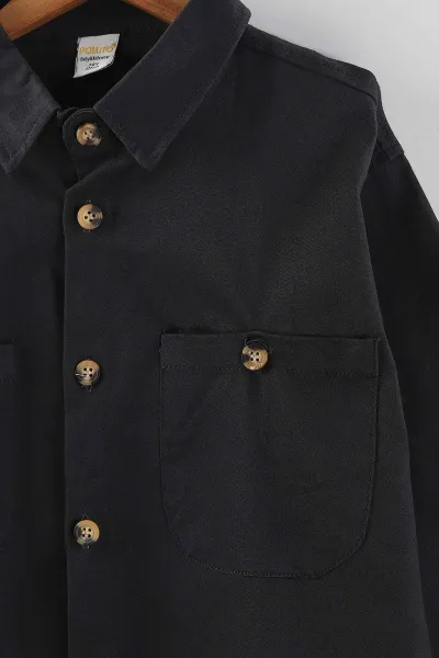 Füme (4-13 Yaş)  Çift Cepli Oversize Kalıp Erkek Çocuk Gabardin Gömlek 442189