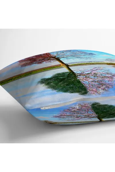 Mavi 43x43 Dijital Baskılı Fermuarlı Modern Kırlent Kılıfı 272765