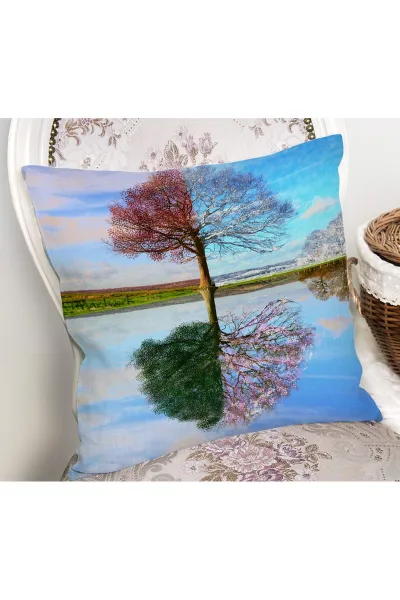 Mavi 43x43 Dijital Baskılı Fermuarlı Modern Kırlent Kılıfı 272765