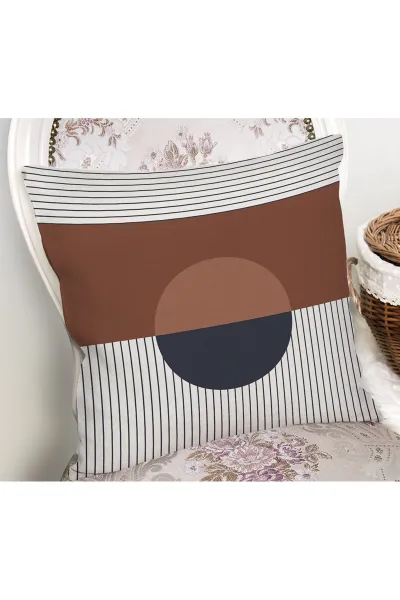 Kahverengi 43x43 Dijital Baskılı Fermuarlı Modern Kırlent Kılıfı 272775