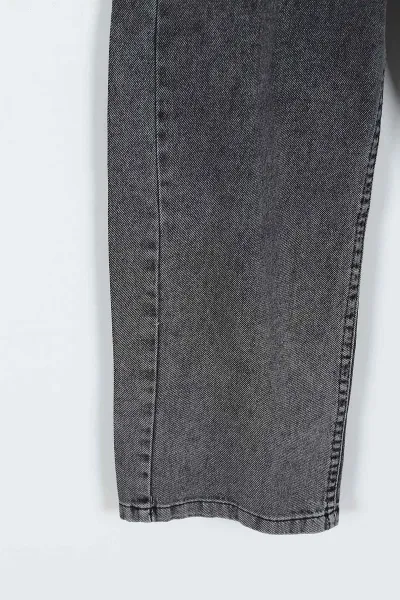 Füme (5-10 Yaş)Boncuklu Fiyonk Nakışlı Kız Çocuk Kot Pantolon 415241